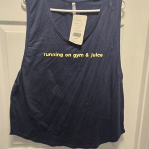 Fabletics Navy Muscle Tee with Yellow Text